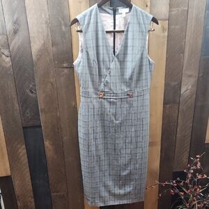 Ted Baker Sleeveless Elegant Grey Plaid Dress. Size 4